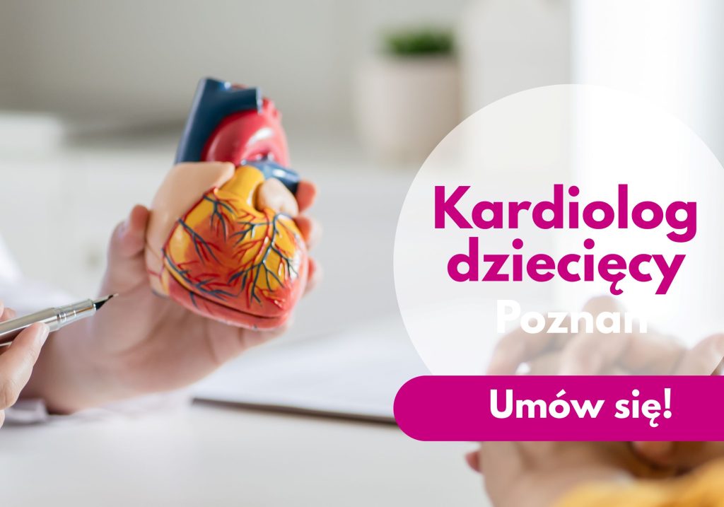 Kardiolog dziecięcy Centrum Medycznego neoMedica w Poznaniu wskazuje podczas konsultacji na model serca.