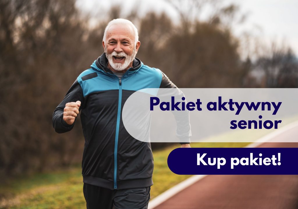 Senior biegający na torze sportowym - ilustracja dotycząca pakietu badań aktywny senior dostępnego w Centrum Medycznym neoMedica w Poznaniu.